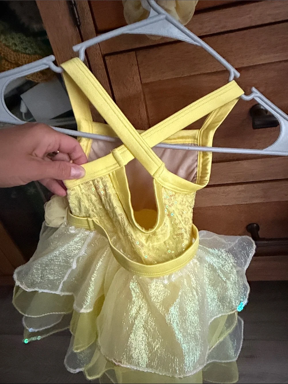 WEISSMAN Yellow Sequin Cross Back Tutu Costume With Flower Accent- Toddler Girl